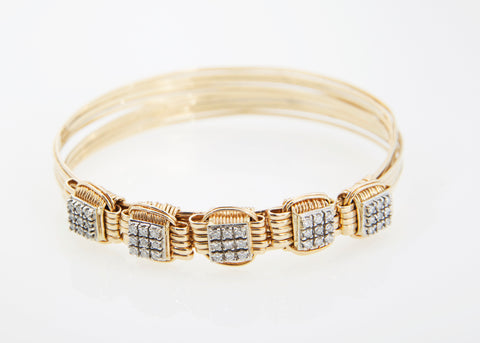 Lightweight Bracelet 14k Solid Gold 5-Strand with 1.25 Carats of Diamonds