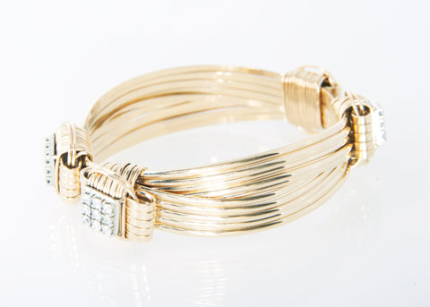 Classic Bracelet 14k Solid Gold 4-Strand with 2 Carats of Diamonds