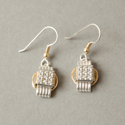 Earrings Two-Tone Dangle with CZ Small