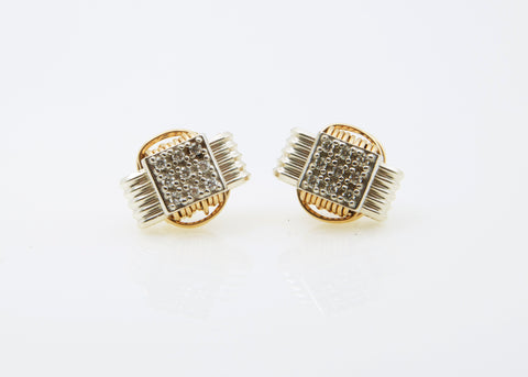 Lightweight, Two Tone Earrings Stud with CZ