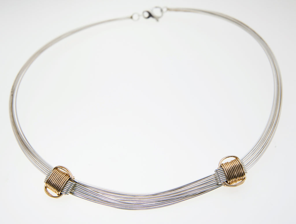 Versatile, 4 strand, two-tone necklace in oxidized silver and 14K yell -  Ayesha Mayadas
